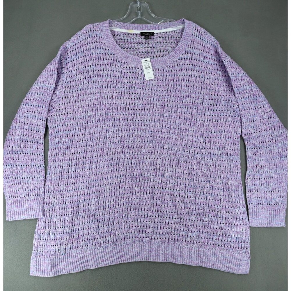 Talbots Sweater Womens Petite‎ 2X Lavender Marled Cotton Open Knit Long Sleeve